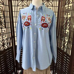 VTG Casey Coleman Embroidered Casino Button Up Long Sleeve XL/2X